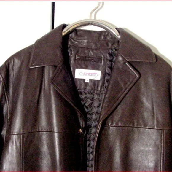 Vtg Brown Leather Calvin Klein Blazer Button Leather Jacket Sz M